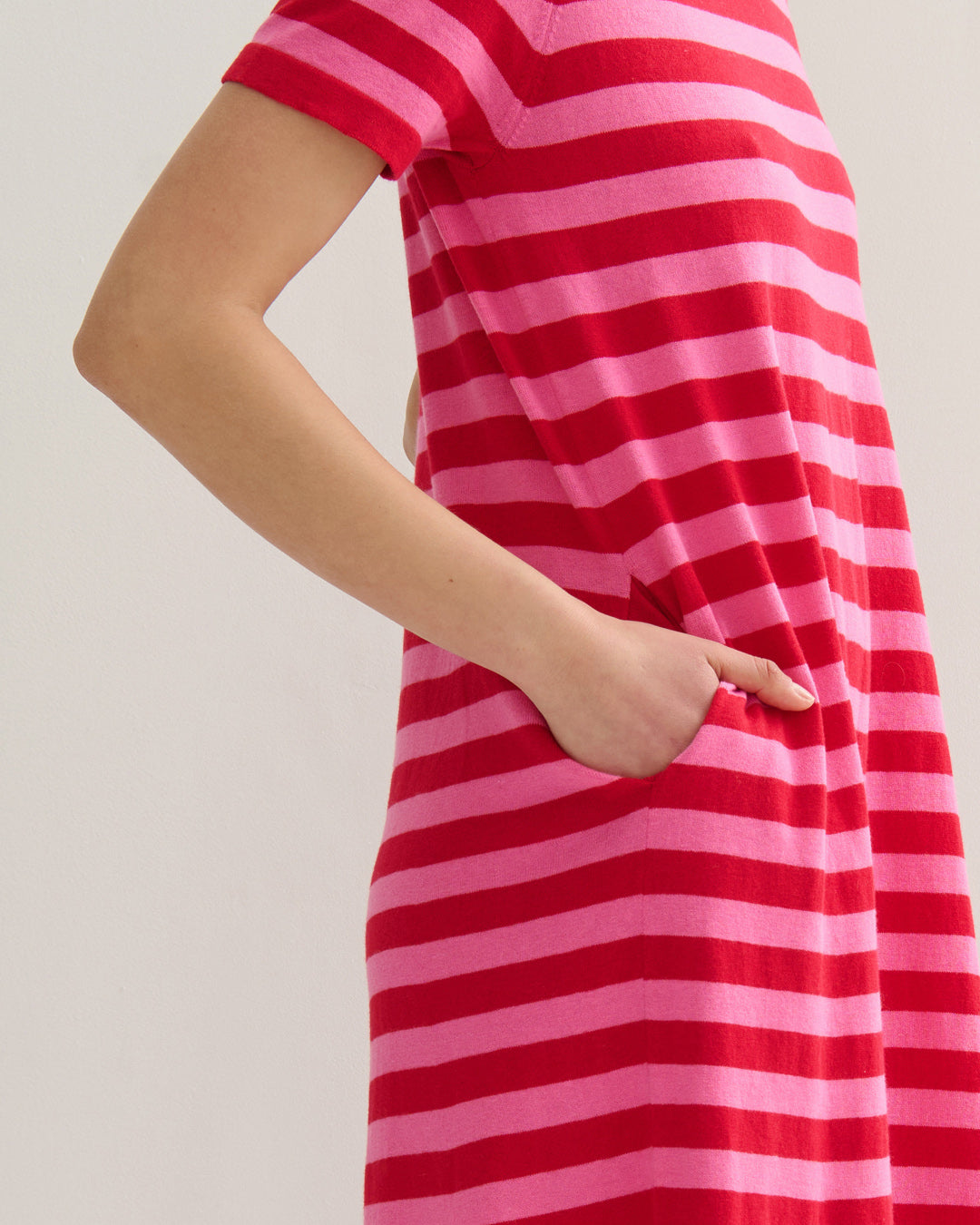 SORRENTO POCKETED STRIPE DRESS - RED + PINK