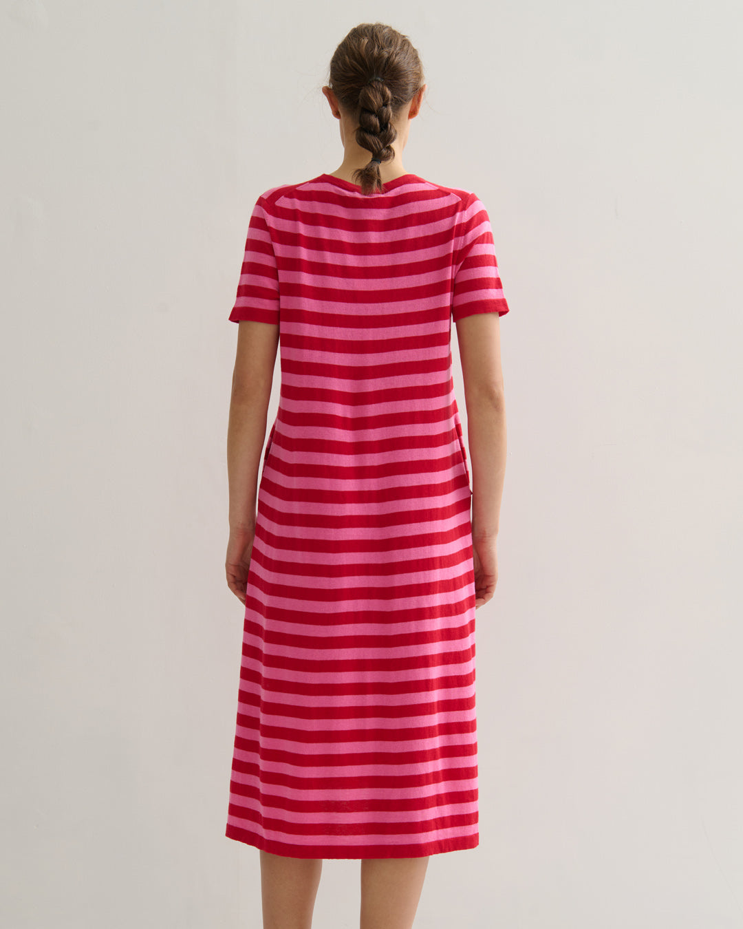 SORRENTO POCKETED STRIPE DRESS - RED + PINK