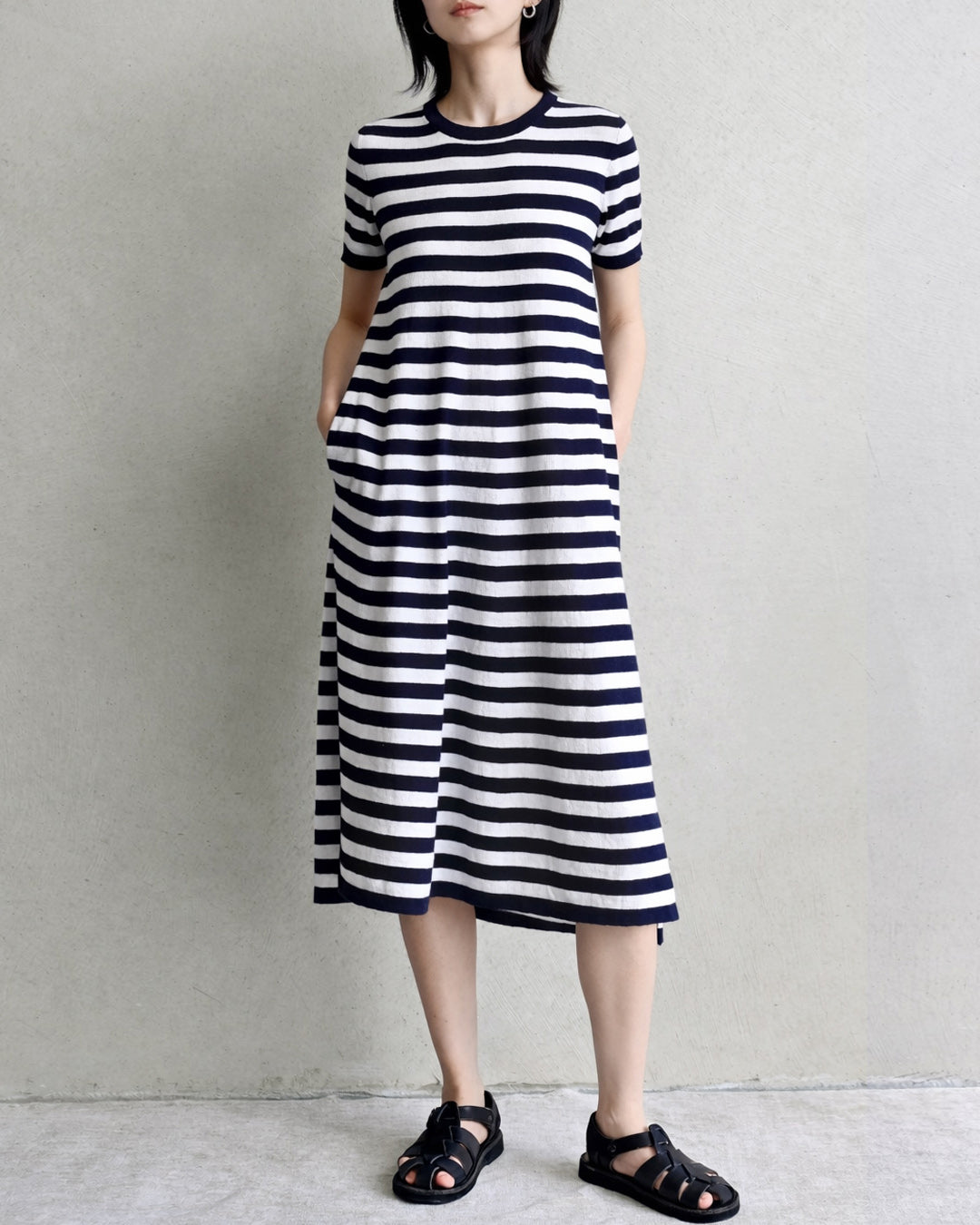 SORRENTO POCKETED STRIPE DRESS - NAVY + PEARL WHITE