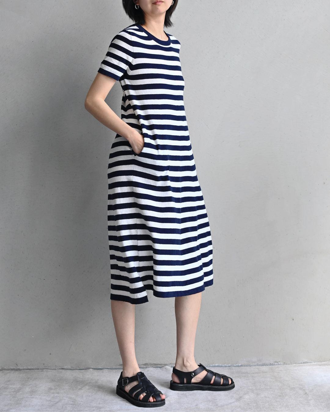 SORRENTO POCKETED STRIPE DRESS - NAVY + PEARL WHITE