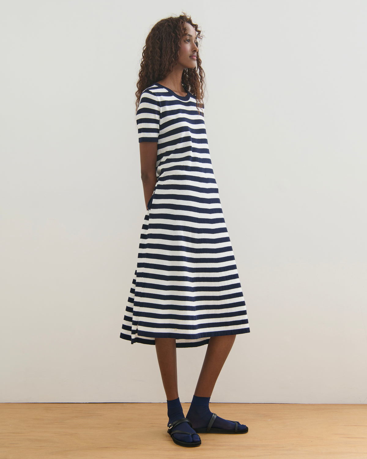 SORRENTO POCKETED STRIPE DRESS - NAVY + PEARL WHITE