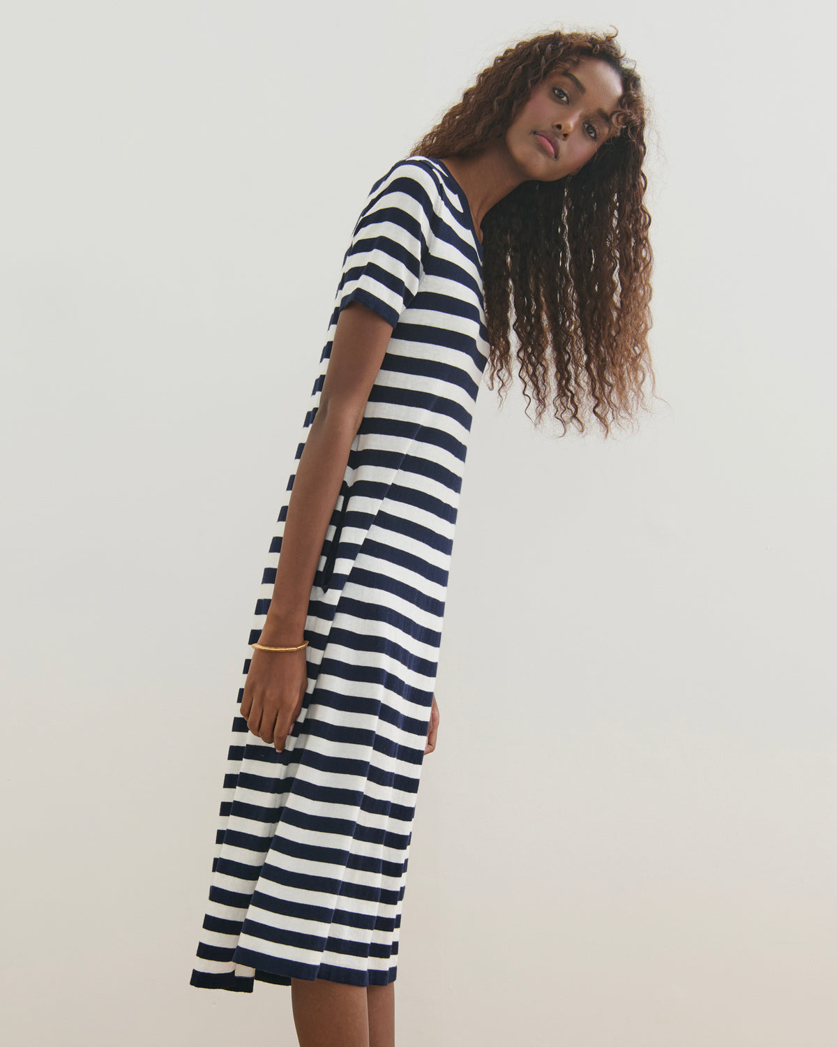 SORRENTO POCKETED STRIPE DRESS - NAVY + PEARL WHITE