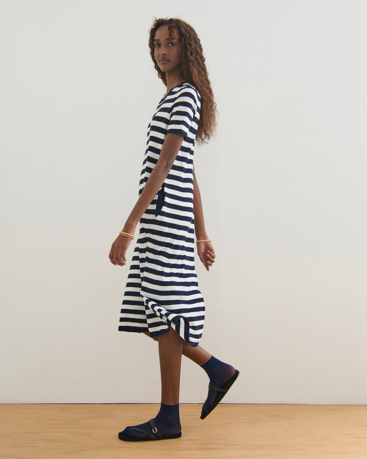 SORRENTO POCKETED STRIPE DRESS - NAVY + PEARL WHITE