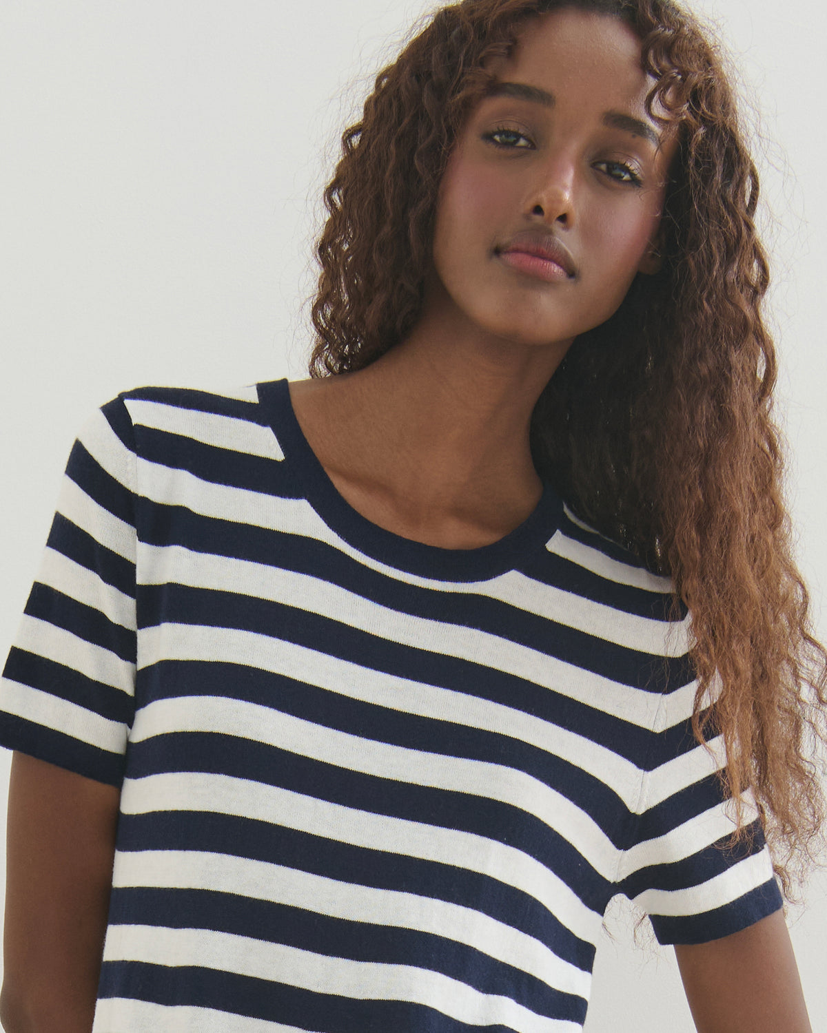 SORRENTO POCKETED STRIPE DRESS - NAVY + PEARL WHITE
