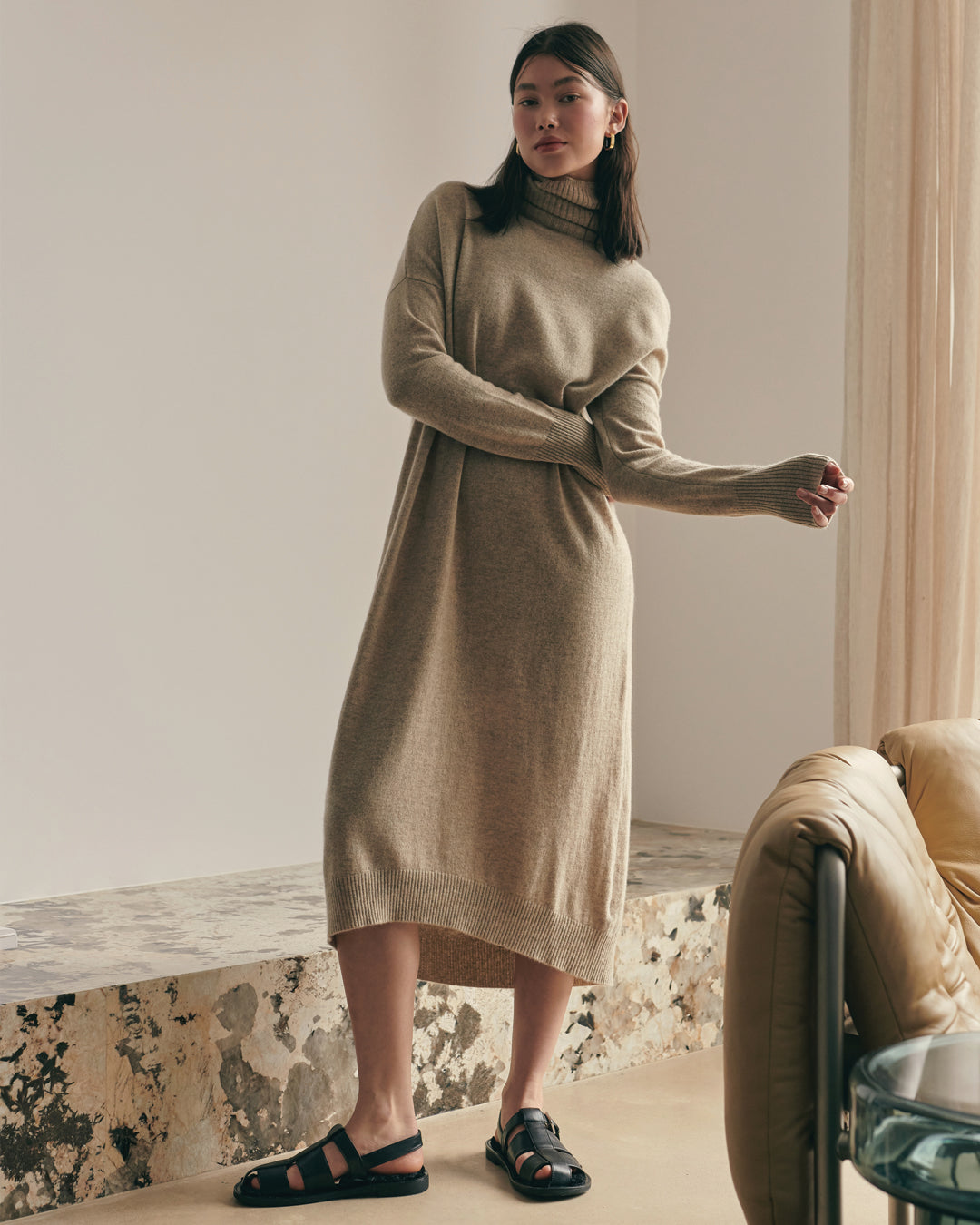 OVERSIZED CASHMERE MAXI DRESS - WHEAT