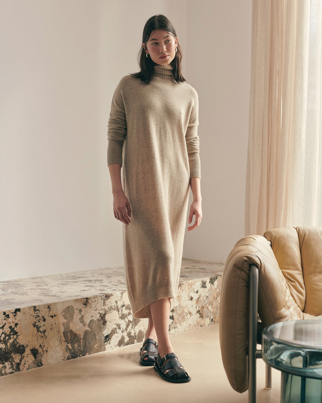 OVERSIZED CASHMERE MAXI DRESS - WHEAT