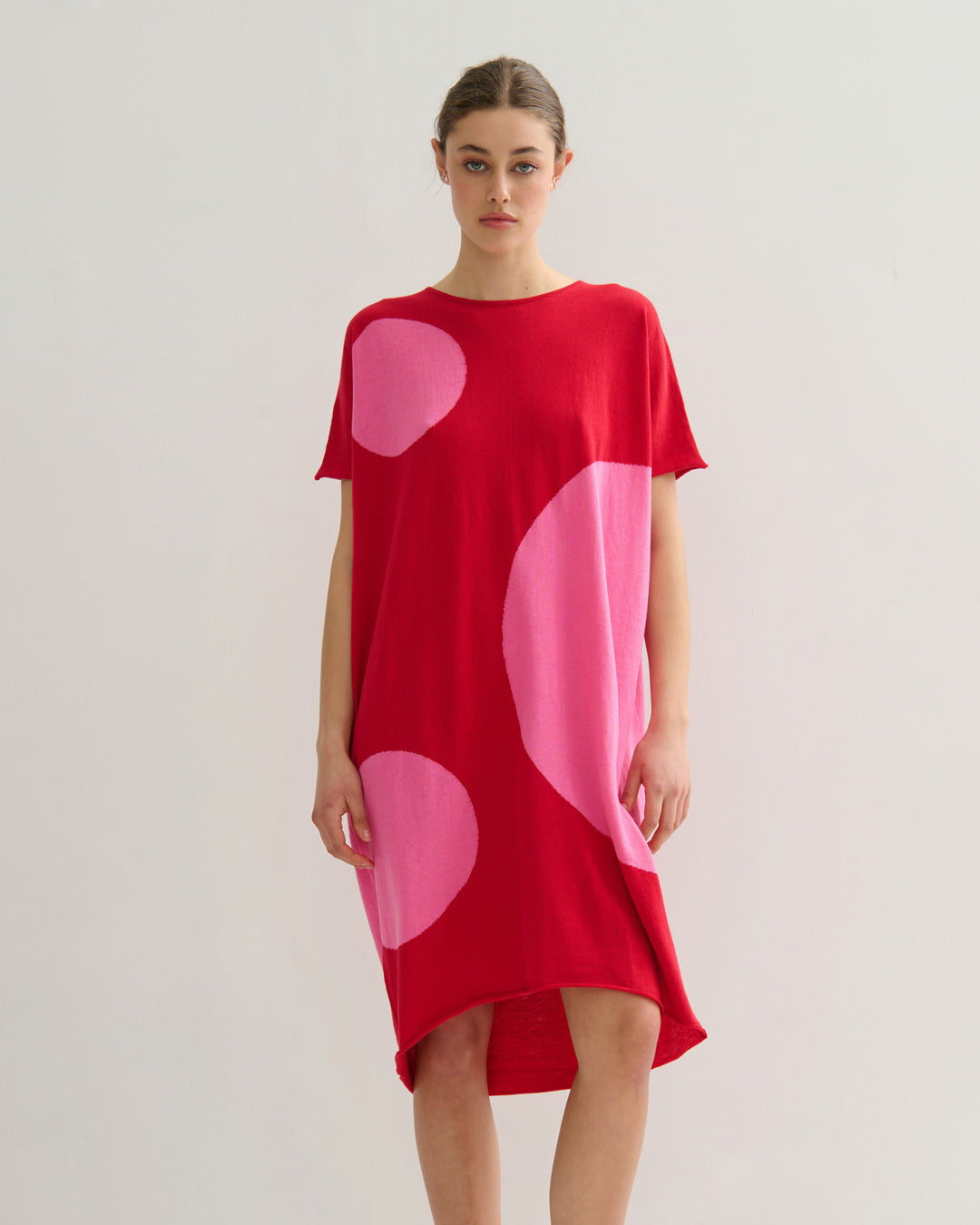 AIRY POLKA DRESS - RED PINK