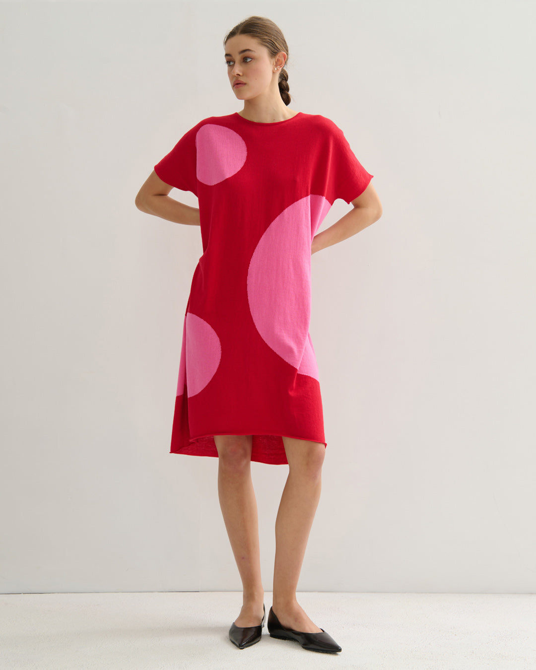 AIRY POLKA DRESS - RED PINK