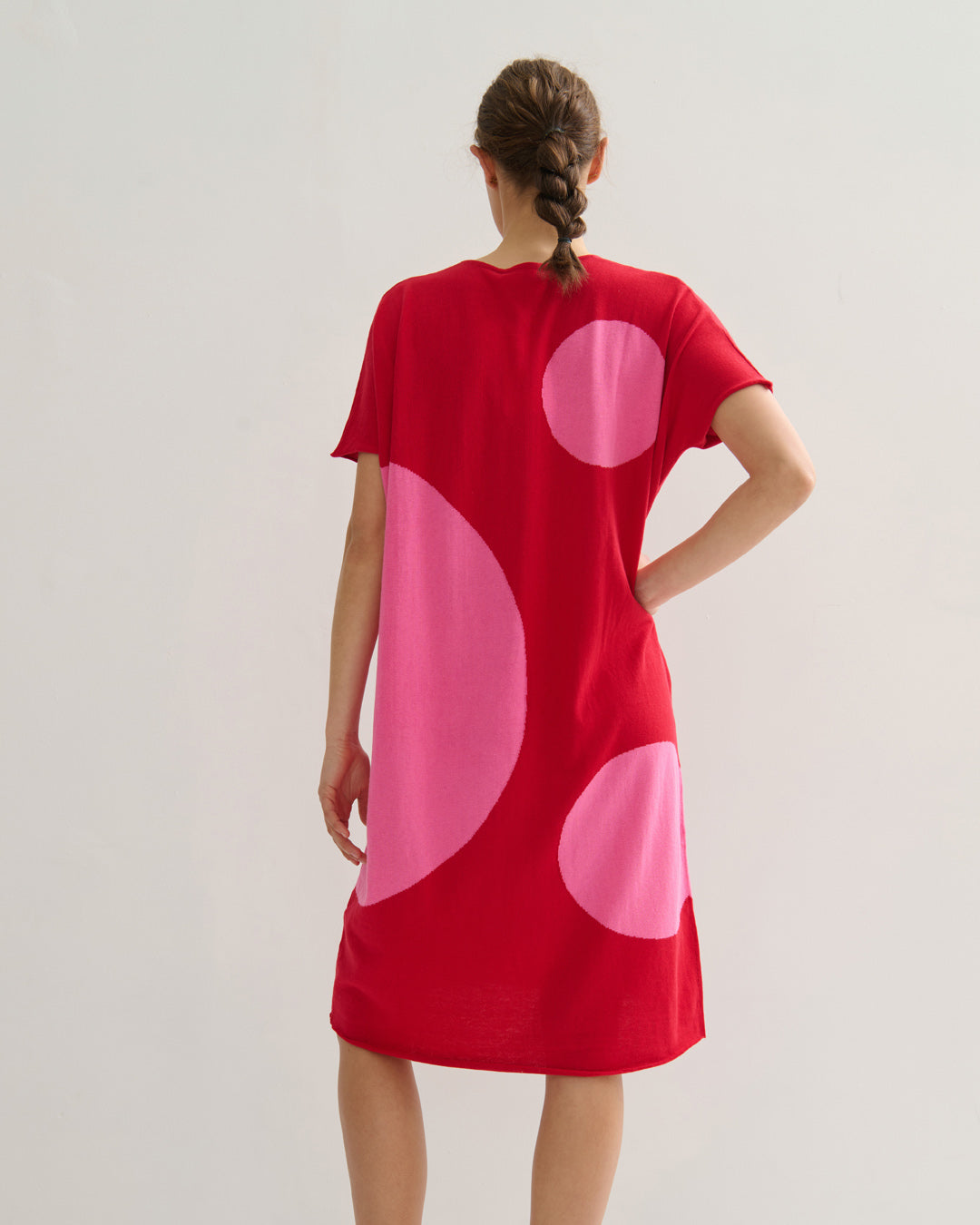 AIRY POLKA DRESS - RED PINK