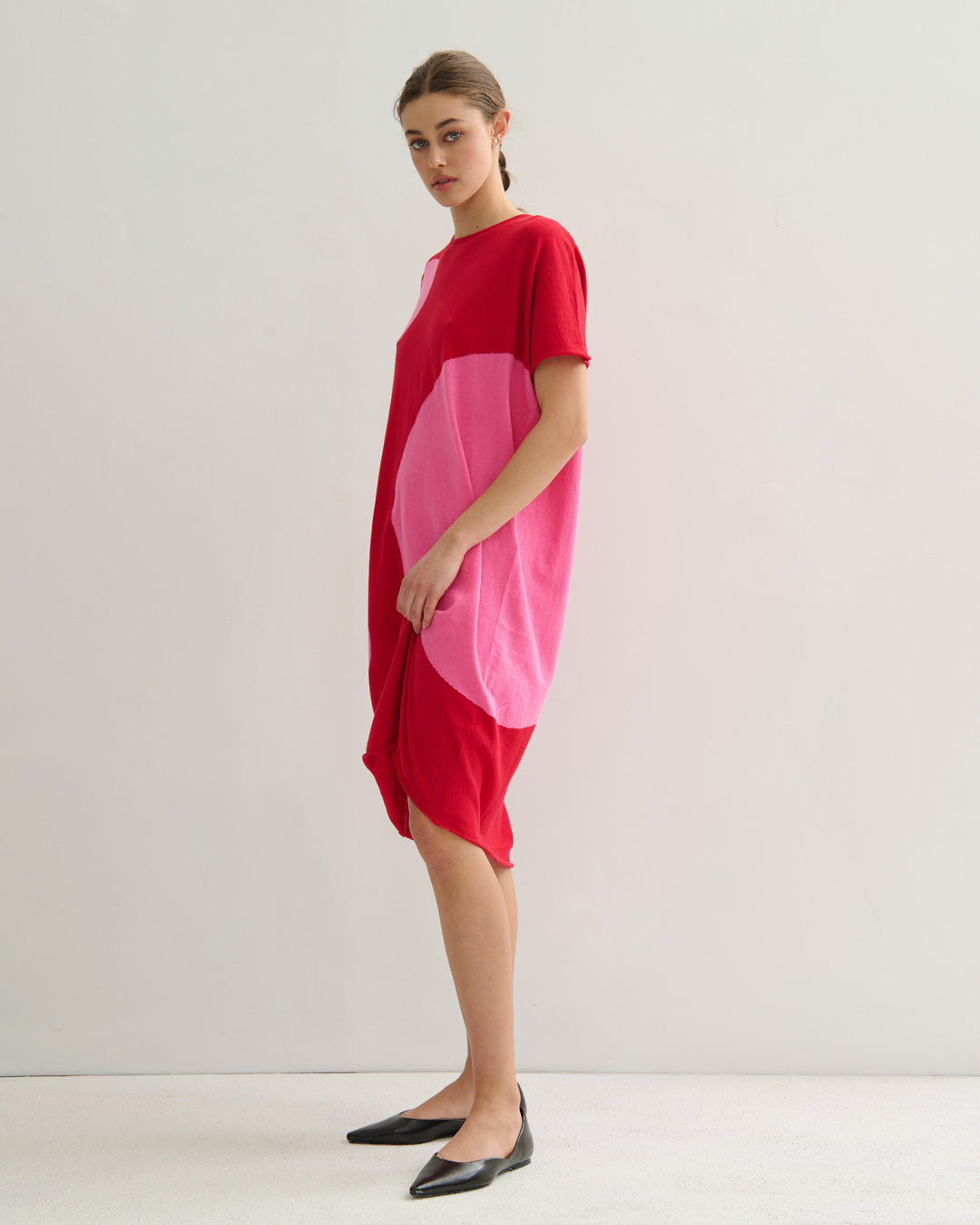 AIRY POLKA DRESS - RED PINK