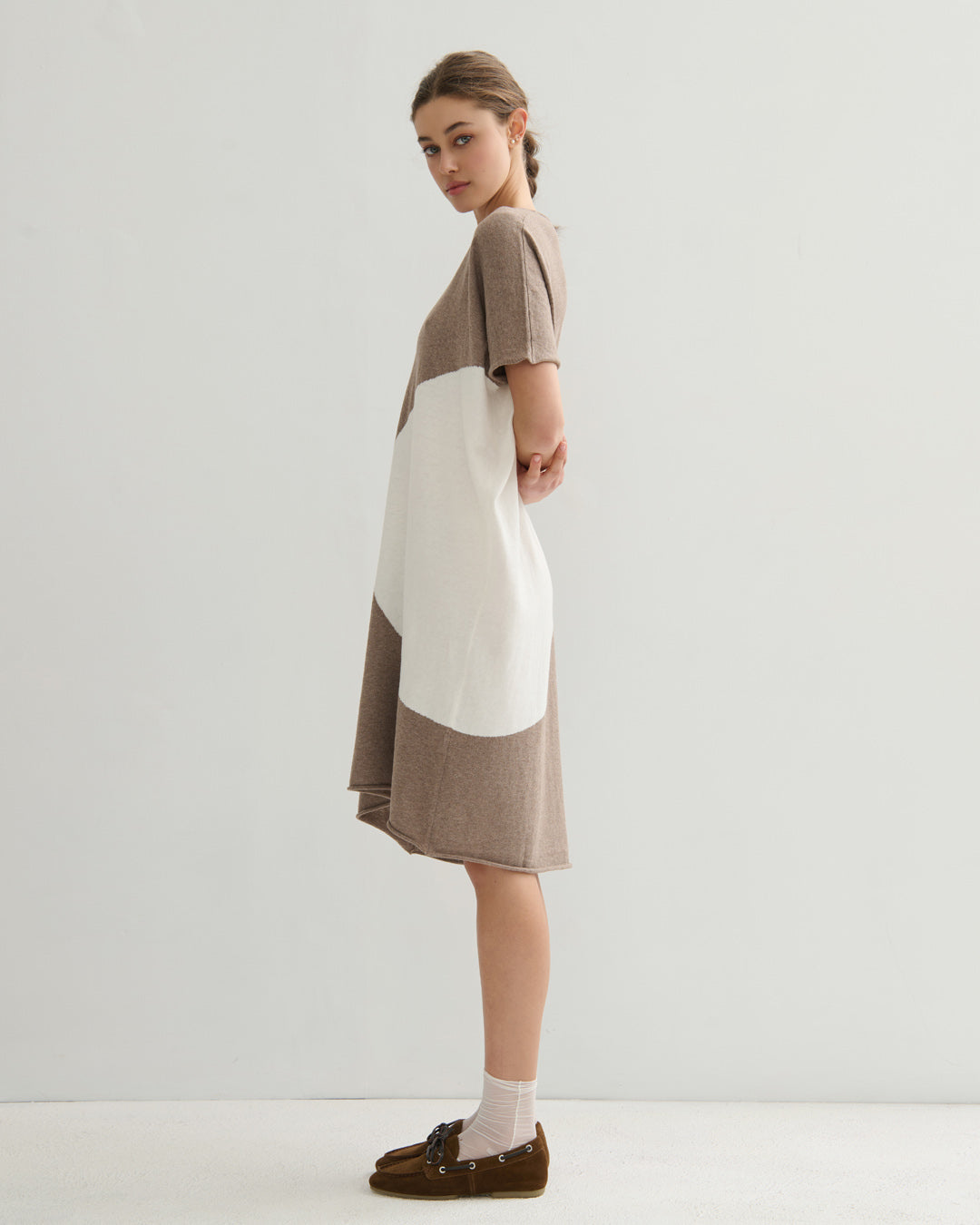 AIRY POLKA DRESS - TAUPE