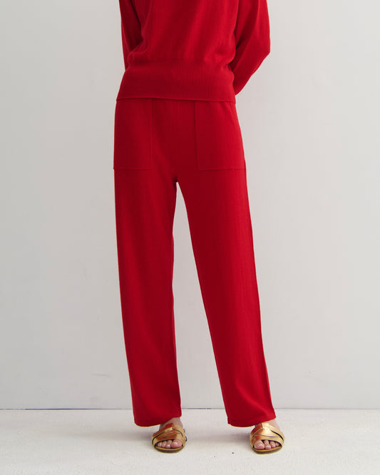 CASHMERE STRAIGHT LEG PANTS - SCARLET RED