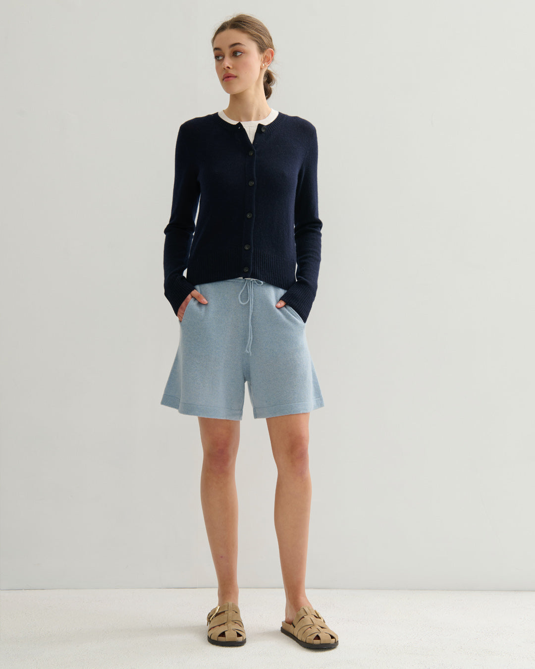 CASHMERE WIDE LEG SHORTS - CLOUDY BLUE
