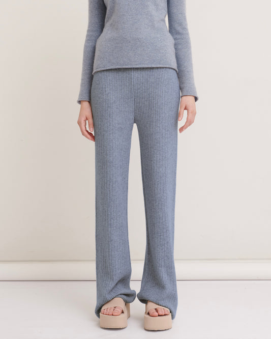 CASHMERE TEXTURED FLARE PANTS - MISTY BLUE