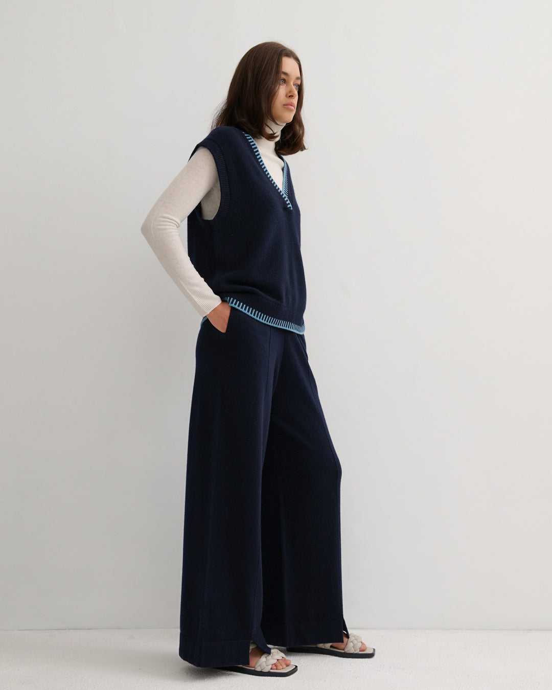 CASHMERE POWER PANTS - NAVY