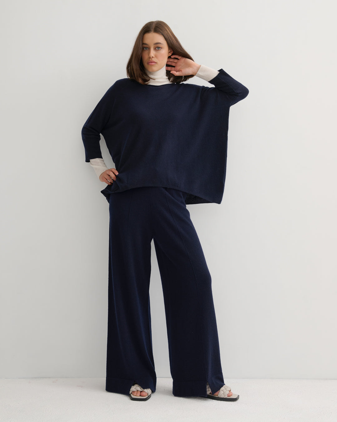 CASHMERE POWER PANTS - NAVY