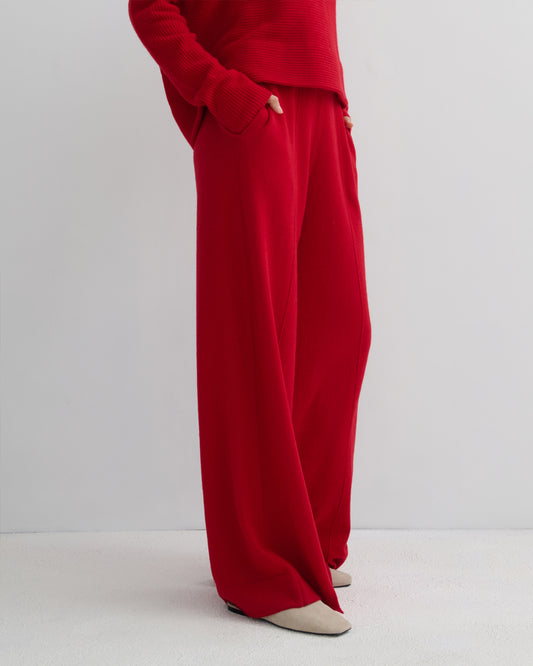 CASHMERE POWER PANTS - SCARLET RED