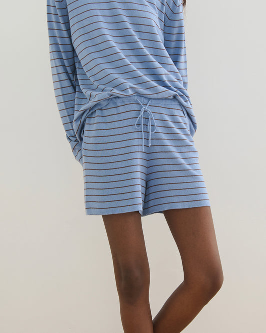 FINE STRIPE COTTON CASHMERE KNIT SHORTS - WASHED DENIM
