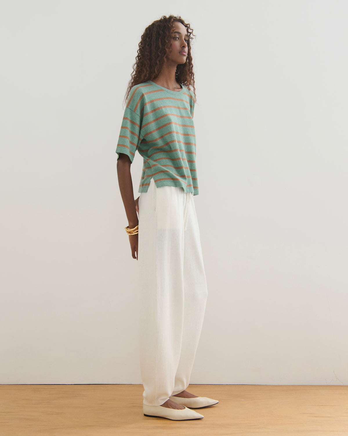 COTTON CASHMERE BALLOON PANTS - PEARL WHITE