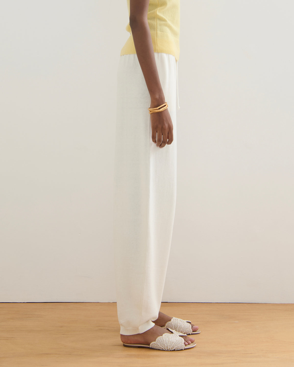 COTTON CASHMERE BALLOON PANTS - PEARL WHITE