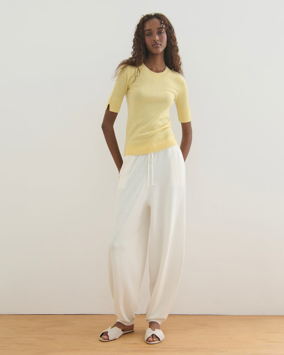 COTTON CASHMERE BALLOON PANTS - PEARL WHITE