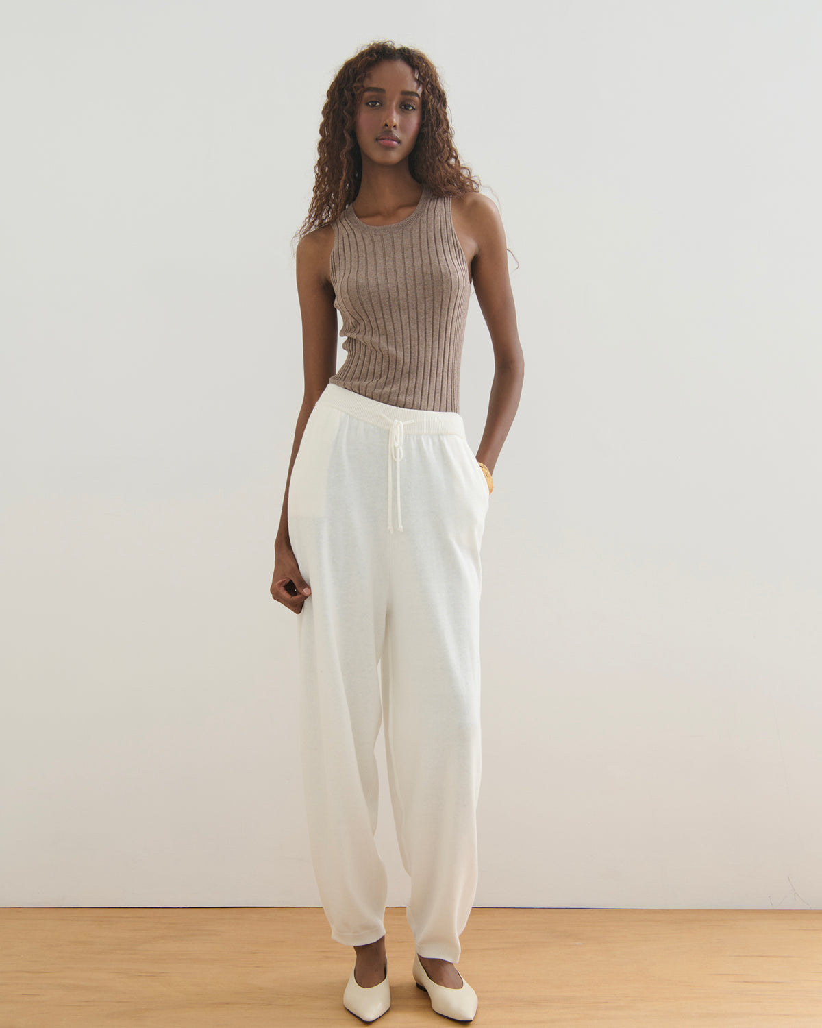 COTTON CASHMERE BALLOON PANTS - PEARL WHITE