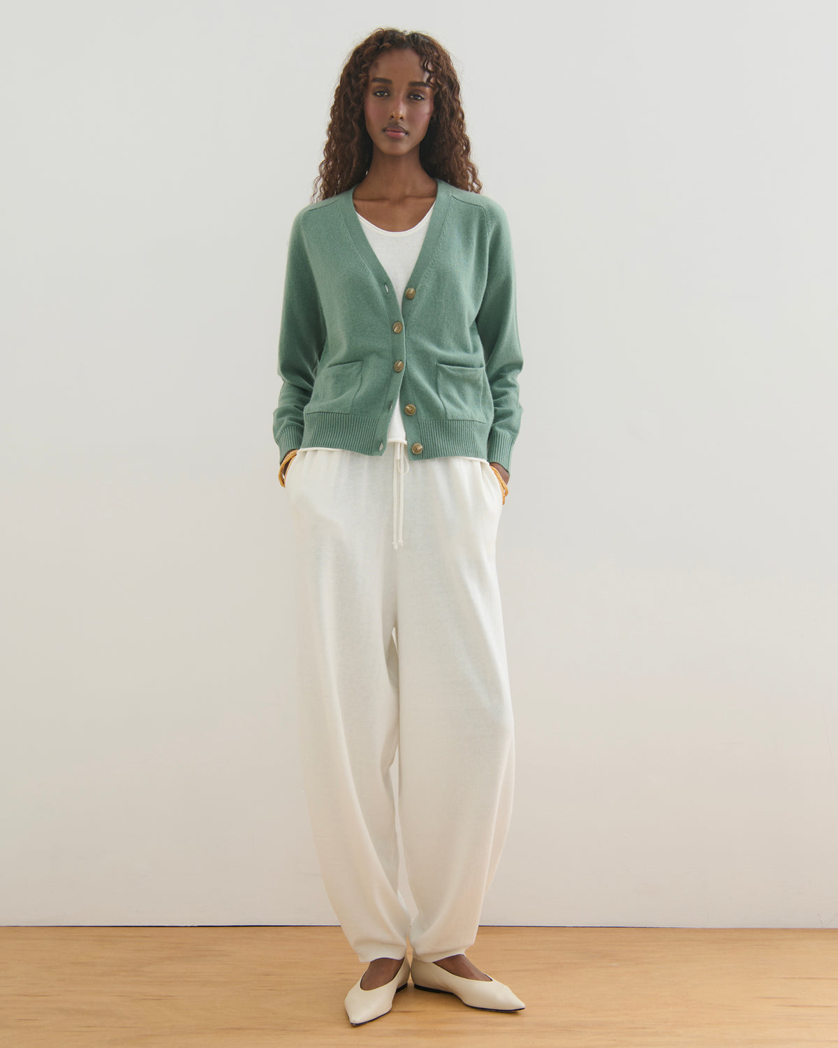 COTTON CASHMERE BALLOON PANTS - PEARL WHITE