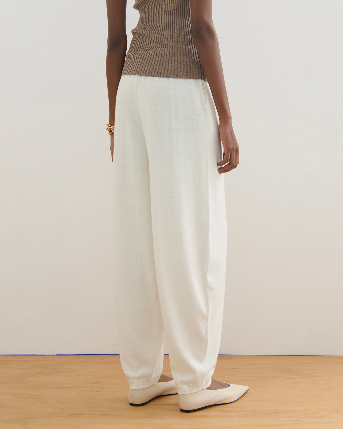 COTTON CASHMERE BALLOON PANTS - PEARL WHITE