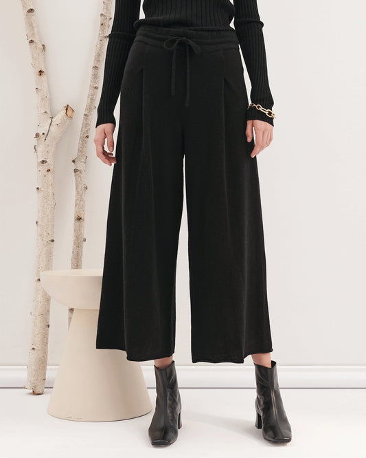 CASHMERE WIDE LEG PANTS - BLACK