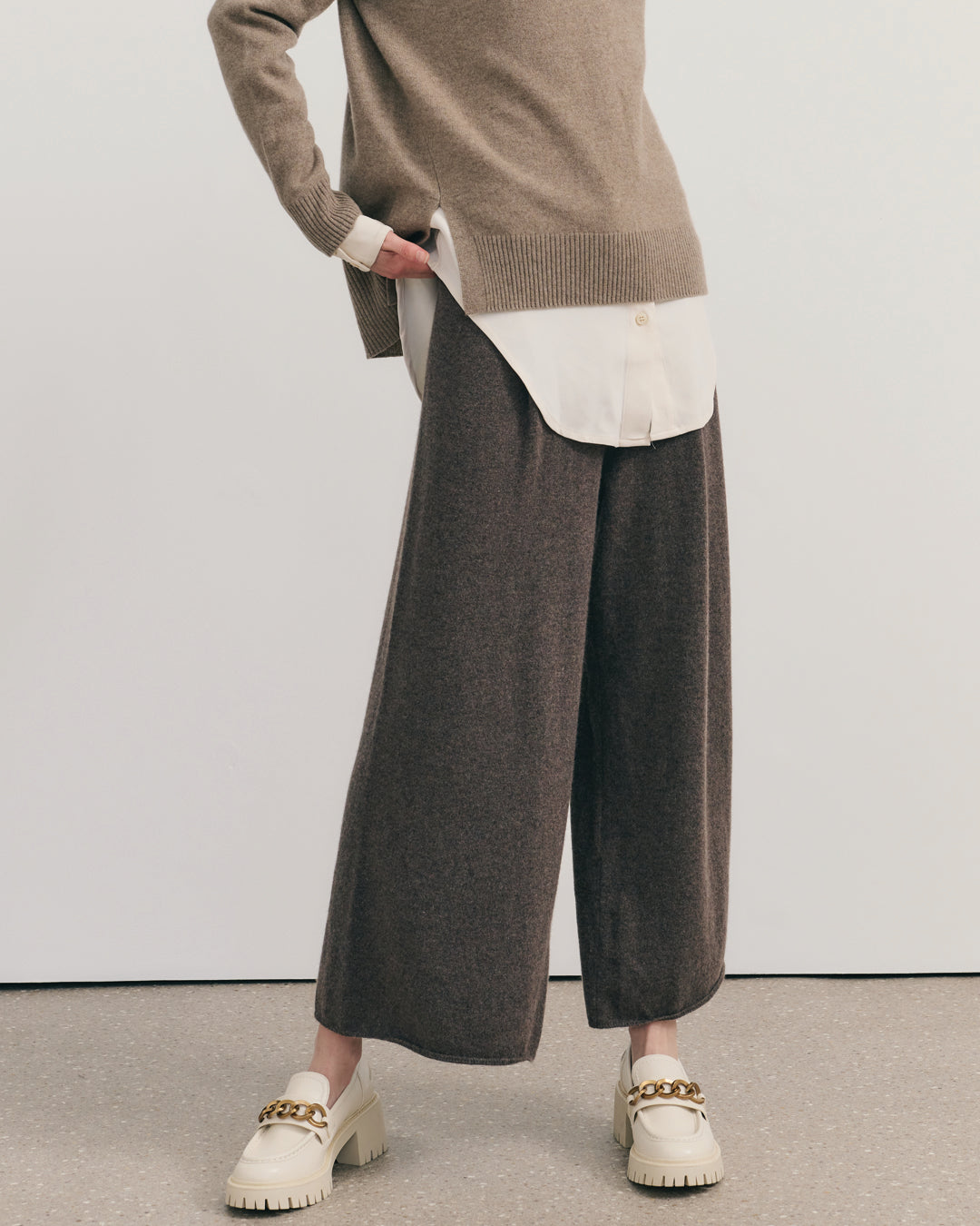 CASHMERE WIDE LEG PANTS - CHESTNUT