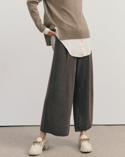 CASHMERE WIDE LEG PANTS - CHESTNUT