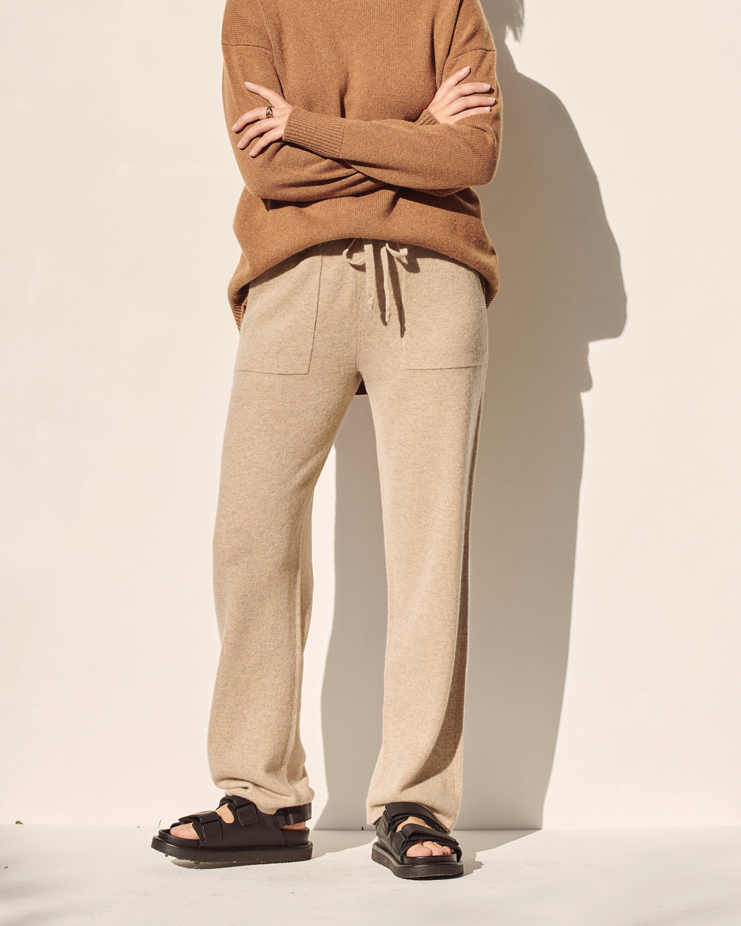 CASHMERE STRAIGHT LEG PANTS - WHEAT