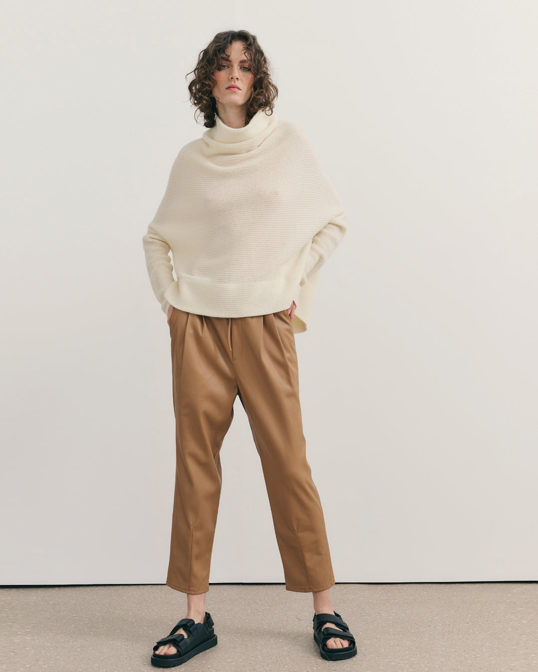 RIB KNIT COWL NECK CROP TOP - CREAM RAW
