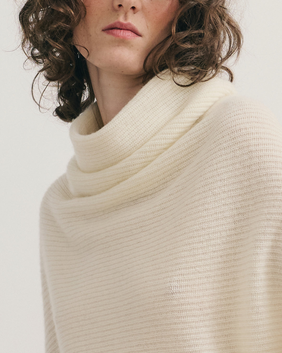RIB KNIT COWL NECK CROP TOP - CREAM RAW
