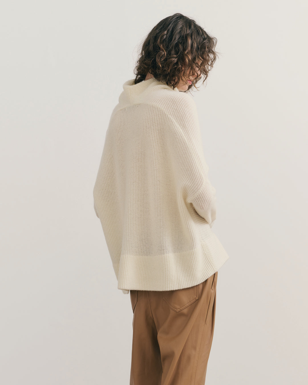 RIB KNIT COWL NECK CROP TOP - CREAM RAW
