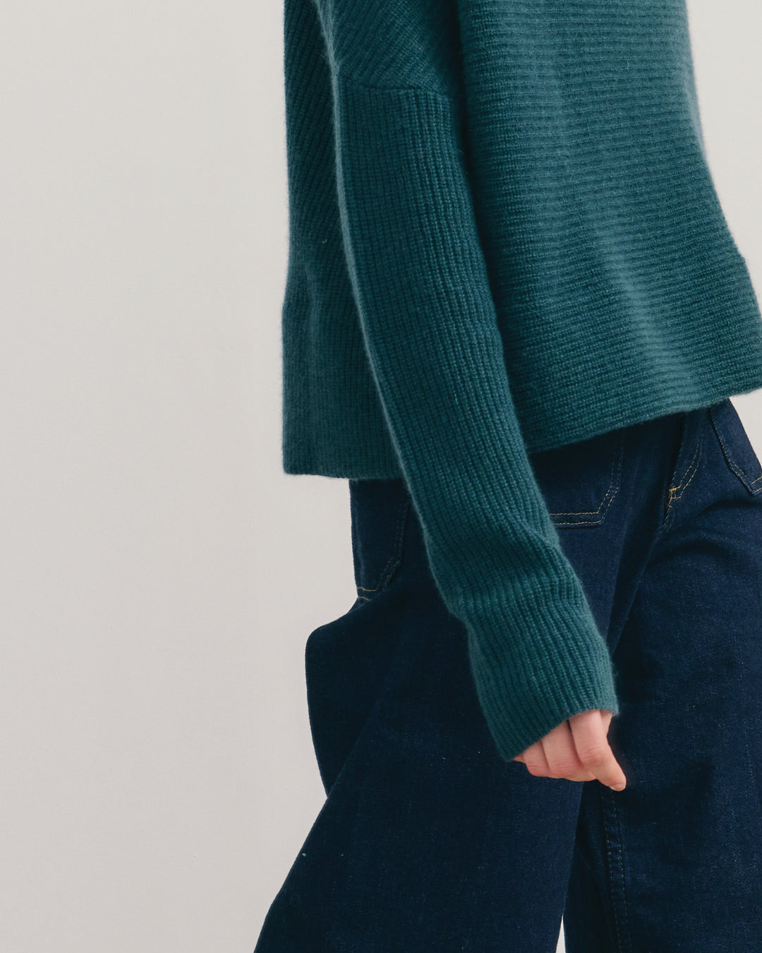 RIB KNIT COWL NECK CROP TOP - OPAL BLUE