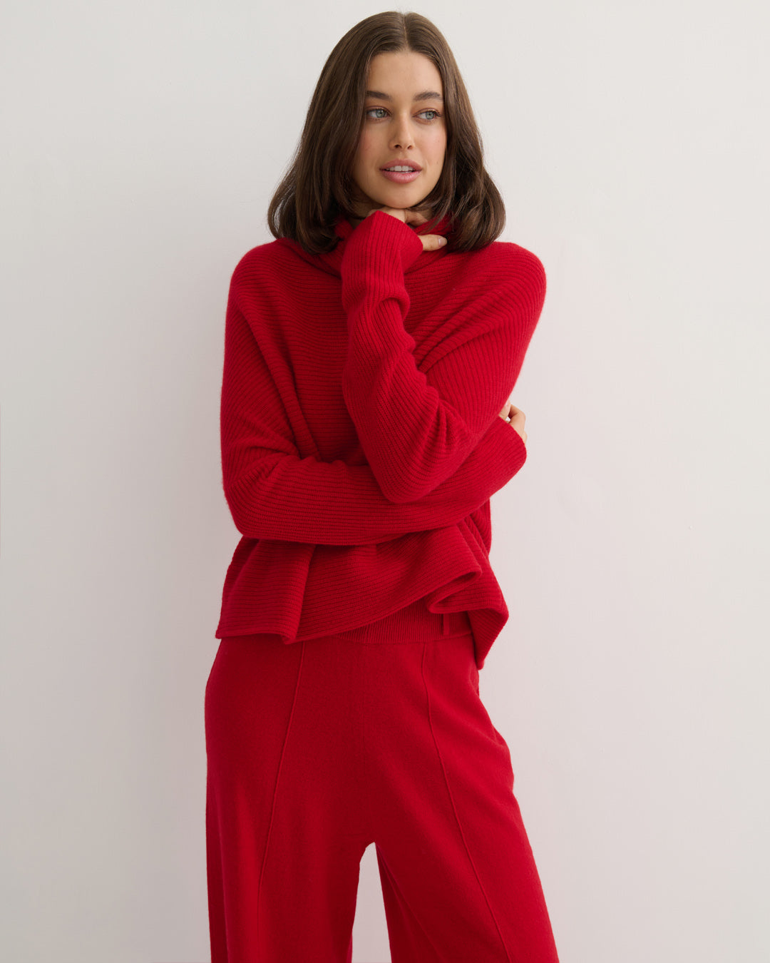 RIB KNIT COWL NECK CROP TOP - SCARLET RED