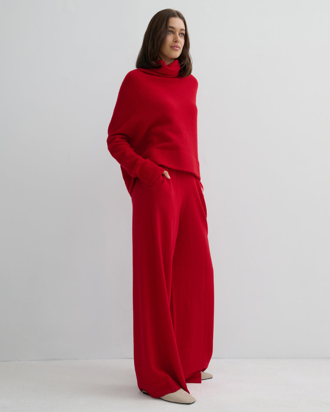 RIB KNIT COWL NECK CROP TOP - SCARLET RED