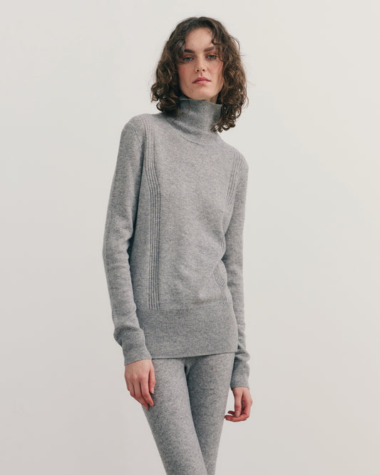 CASHMERE TURTLE NECK TOP - STEEL GREY