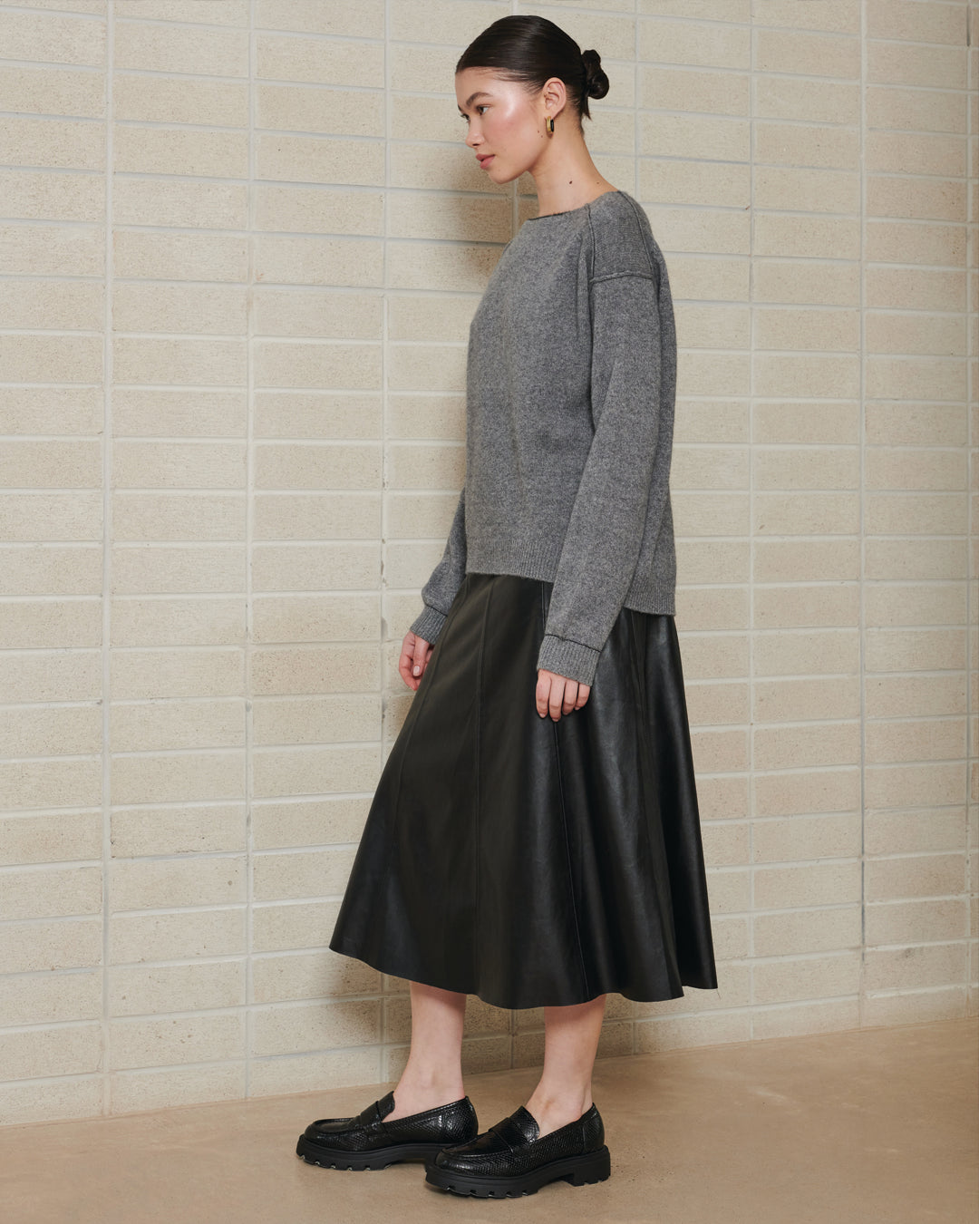 REVERSE ANT STITCH SLOUCHY PULLOVER - MID GREY