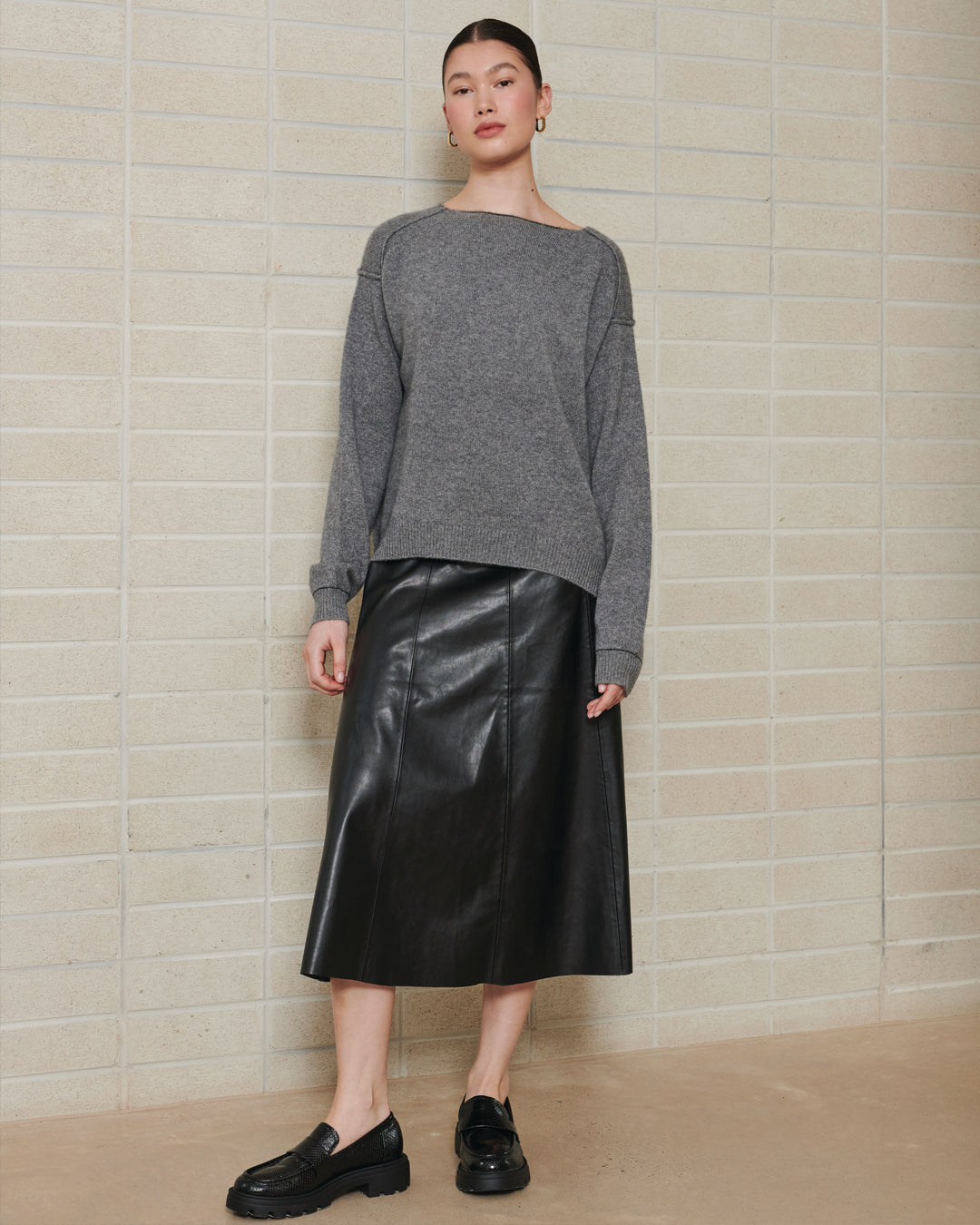REVERSE ANT STITCH SLOUCHY PULLOVER - MID GREY