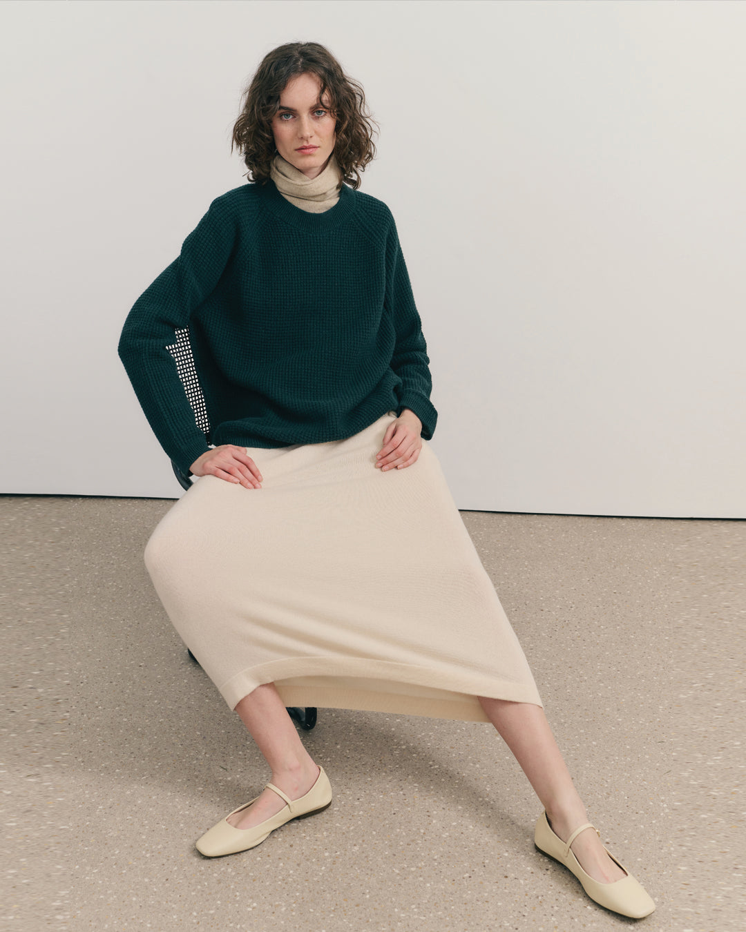 NOMADIC TEXTURED KNIT YAK CREW - DEEP FOREST GREEN