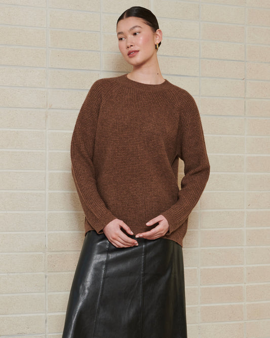NOMADIC TEXTURED KNIT YAK & MERINO CREW - RUST