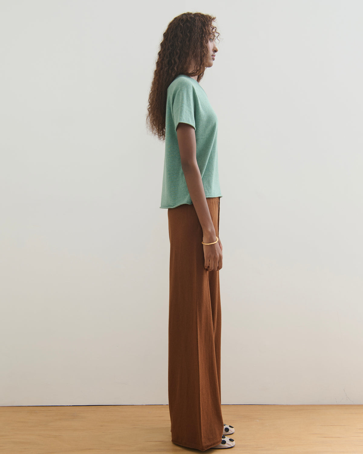 COTTON CASHMERE SCOOP NECK TEE - POWDER GREEN