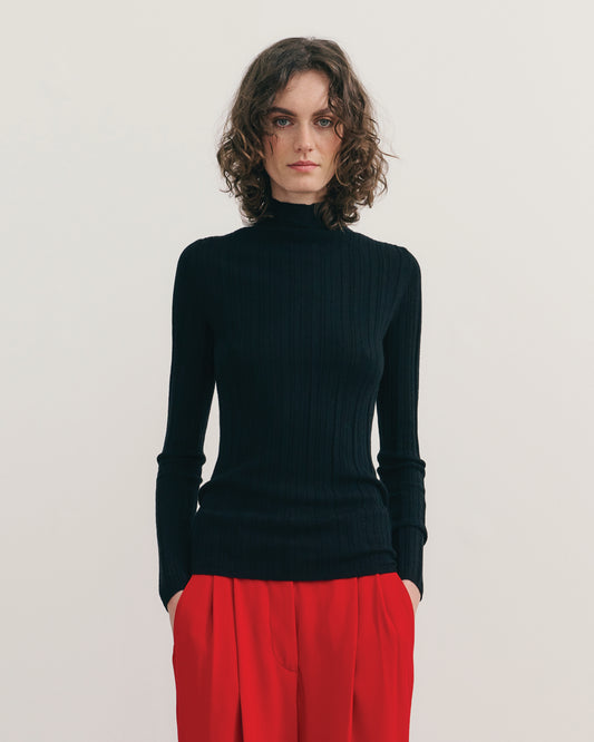 SUPERFINE ALL SEASON CASHMERE MOCK NECK - BLACK