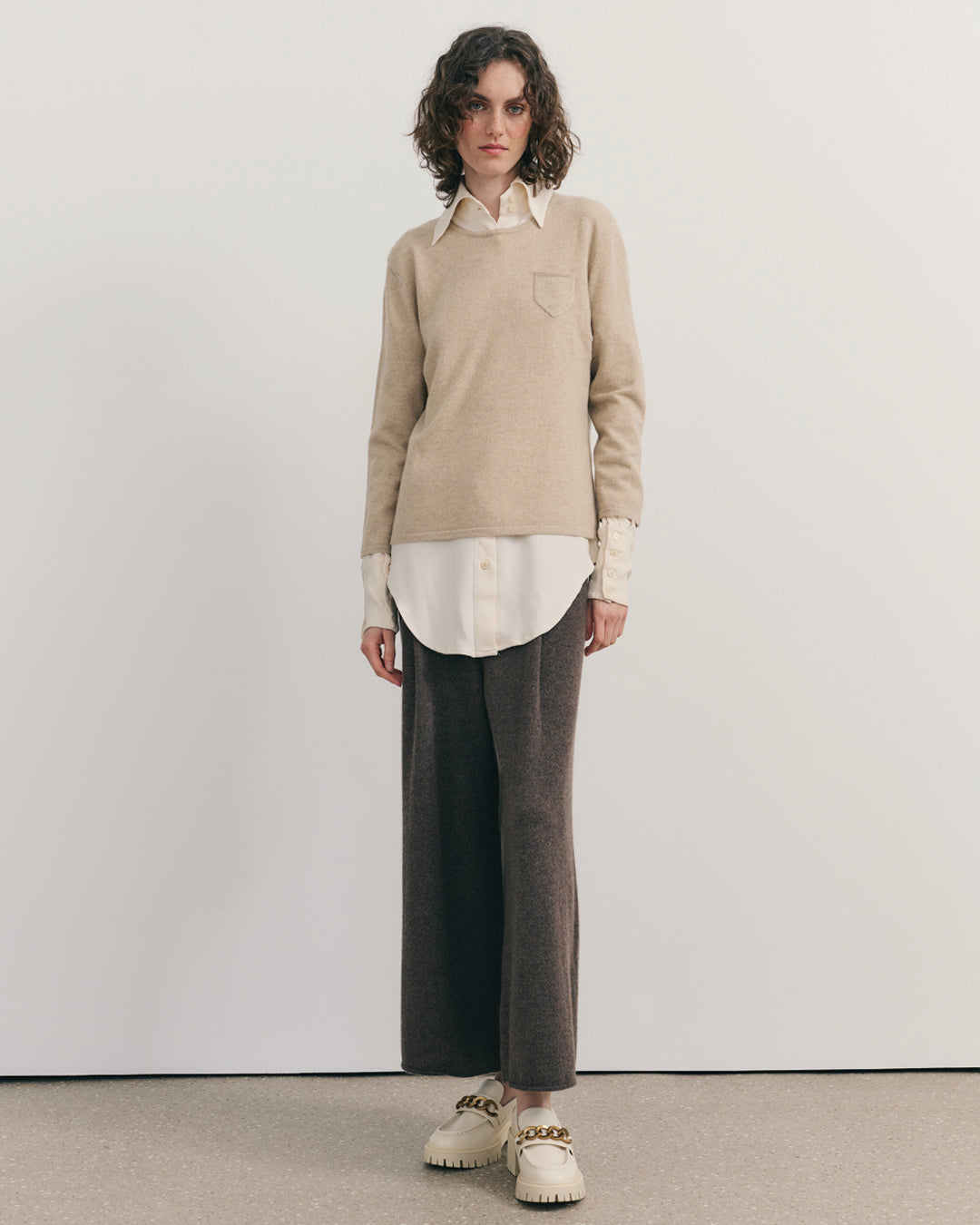 CASHMERE 3/4 SLEEVE TOP - BEIGE RAW