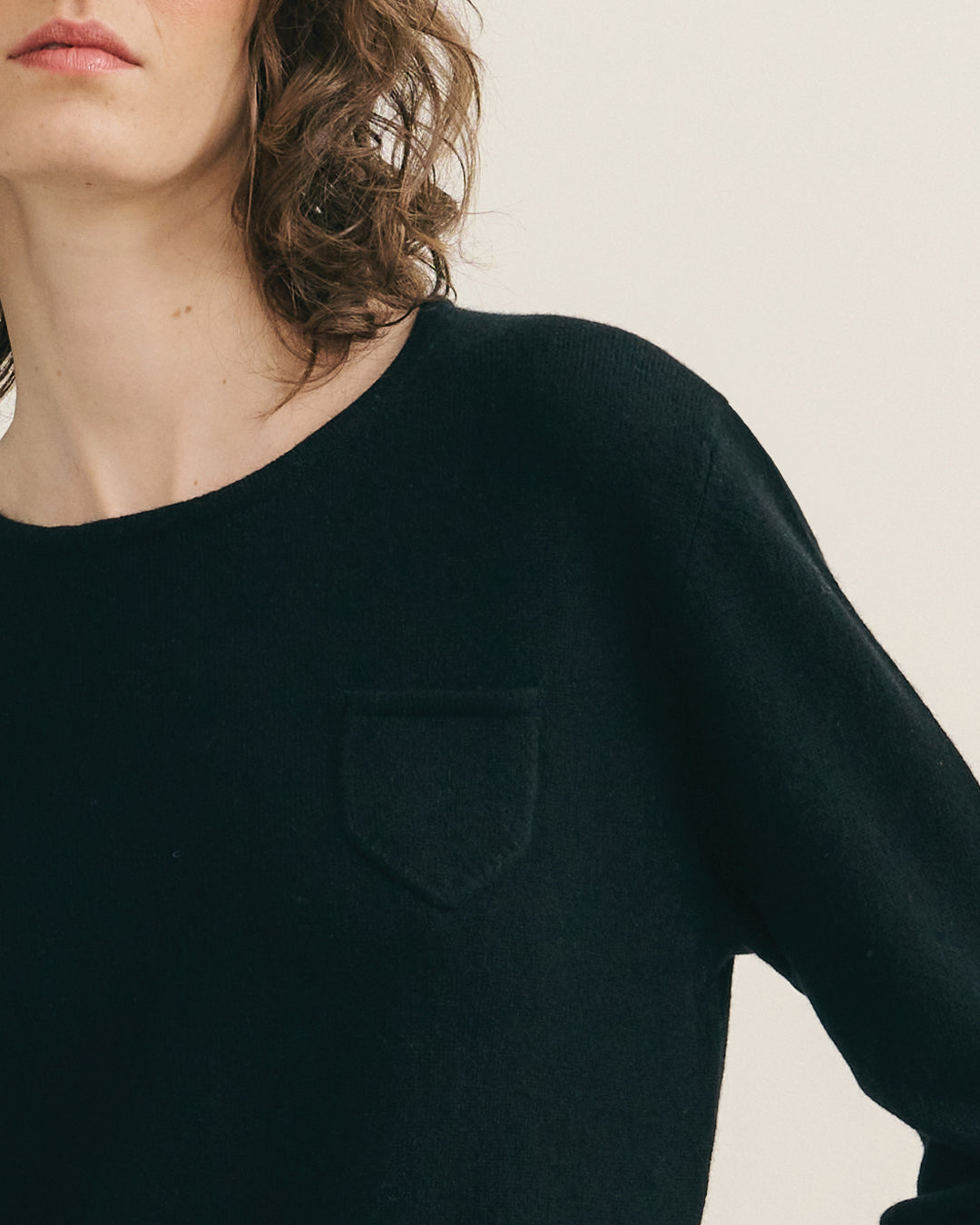 CASHMERE 3/4 SLEEVE TOP - BLACK