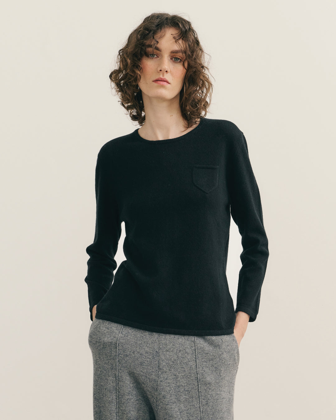 CASHMERE 3/4 SLEEVE TOP - BLACK