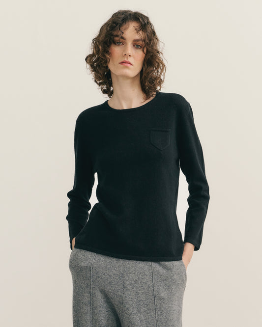 CASHMERE 3/4 SLEEVE TOP - BLACK