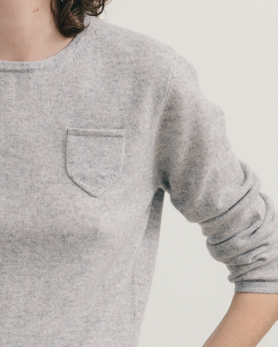 CASHMERE 3/4 SLEEVE TOP - LIGHT GREY